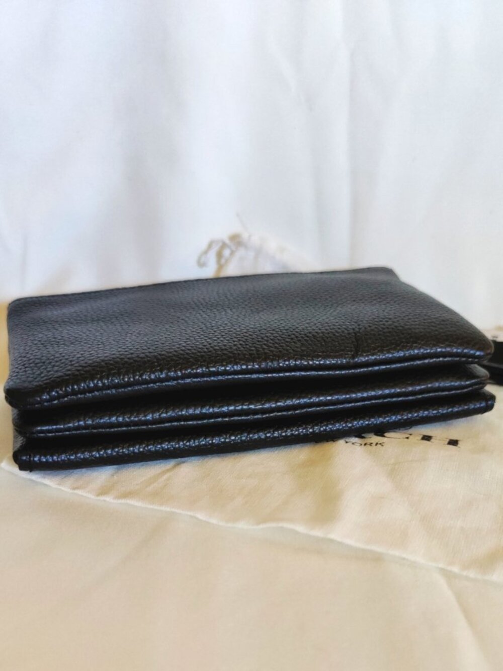 Coach Pebbled Leather Triple Compartment Small Wallet Wristlet in Black, NWT - Picture 6 of 12